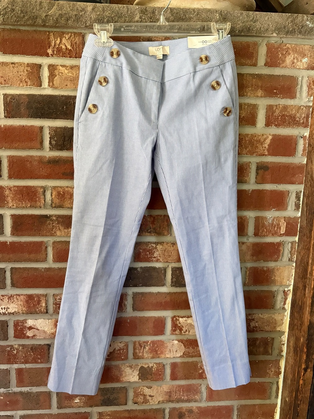 LOFT Outlet NWT Lt Blue Pinstripe Straight Skinny Ankle Pants Sz 00P